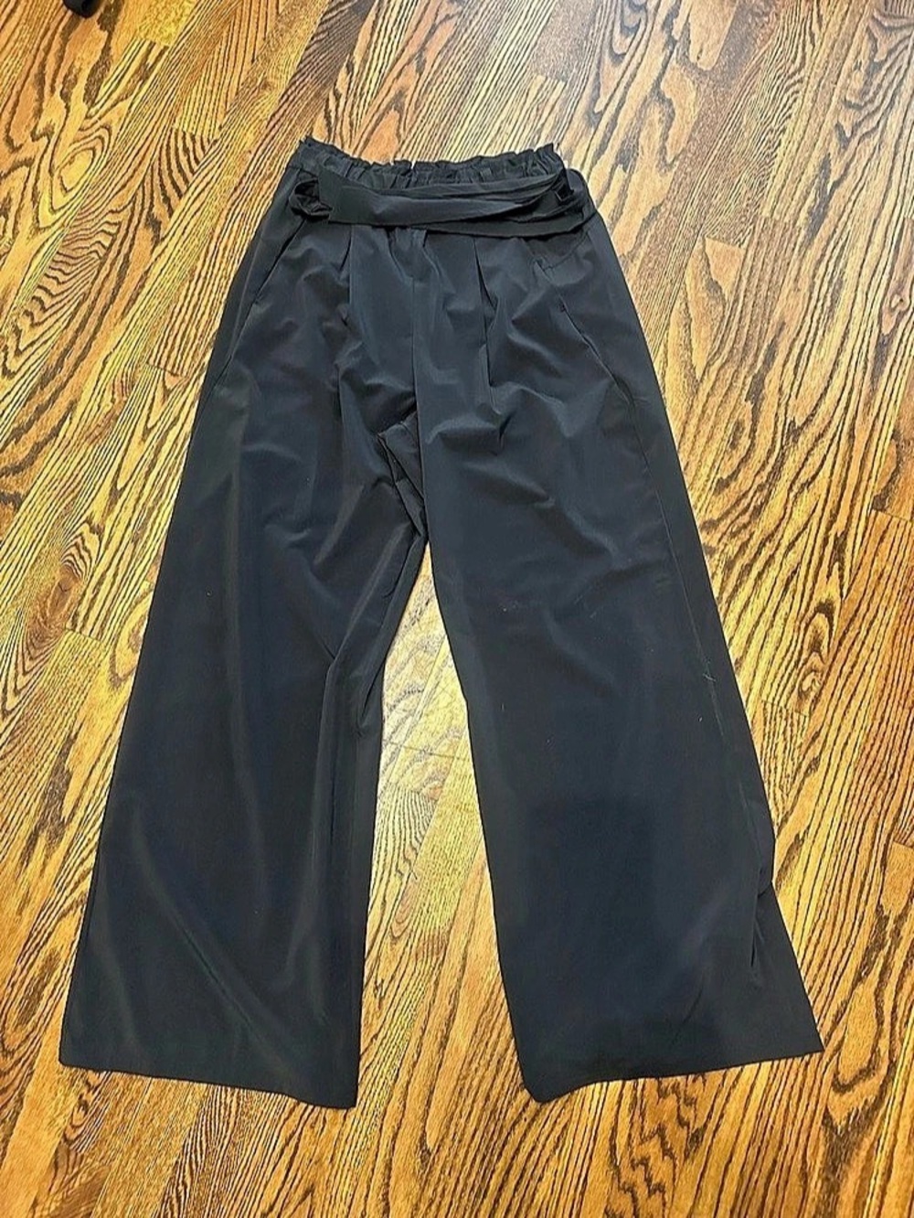 High Waisted Belted Paperbag Wide Leg Pant Black